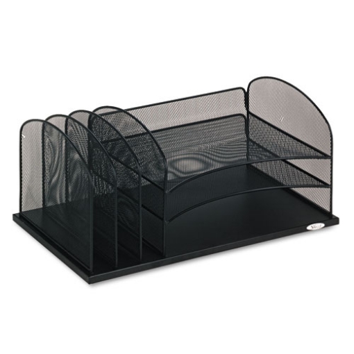 Picture of ONYX DESK ORGANIZER WITH THREE HORIZONTAL AND THREE UPRIGHT SECTIONS, LETTER SIZE FILES, 19.5 X 11.5 X 8.25, BLACK