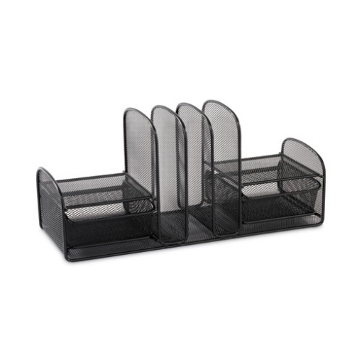 Picture of Onyx Mesh Desk Organizer, Three Sections/Two Baskets, Steel Mesh, 17 x 6.75 x 7.75, Black