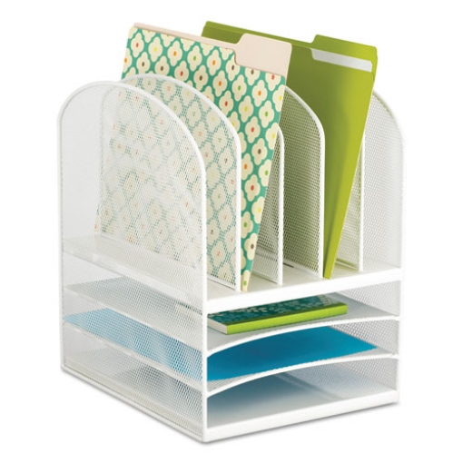 Picture of Onyx Mesh Desk Organizer With Five Vertical And Three Horizontal Sections, Letter Size Files, 11.5" X 9.5" X 13", White