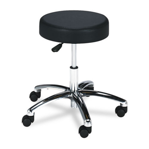 Picture of Pneumatic Lab Stool, Backless, Supports Up To 250 Lb, 17" To 22" Seat Height, Black Seat, Chrome Base