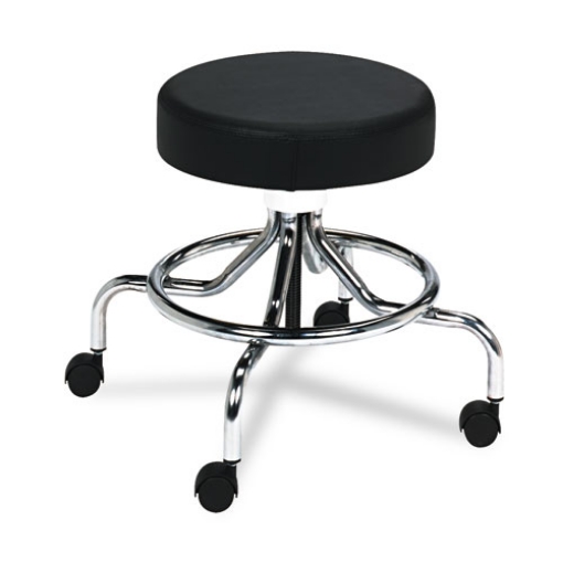 Picture of Screw Lift Stool with Low Base, Supports Up to 250 lb, 25" Seat Height, Black Seat, Chrome Base, Ships in 1-3 Business Days