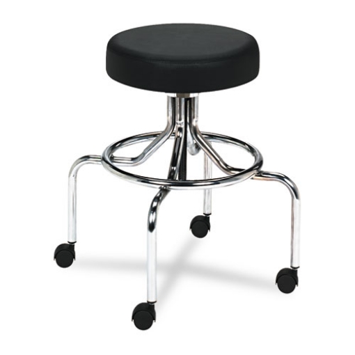 Picture of Screw Lift Stool with High Base, Supports Up to 250 lb, 33" Seat Height, Black Seat, Chrome Base, Ships in 1-3 Business Days