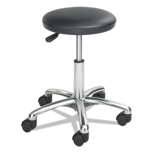 Picture of Height-Adjustable Lab Stool, Backless, Supports Up To 250 Lb, 16" To 21" Seat Height, Black Seat, Chrome Base