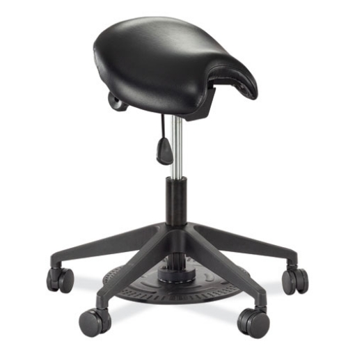 Picture of Saddle Seat Lab Stool, Backless, Supports Up to 250 lb, 21.25"-26.25" High Black Seat, Black Base, Ships in 1-3 Business Days