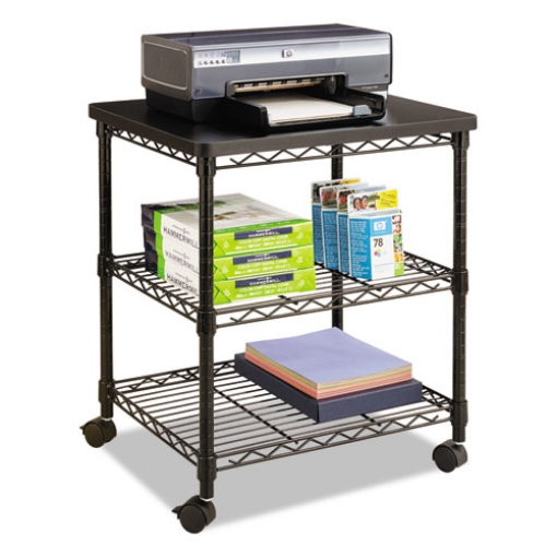 Picture of Desk Side Wire Machine Stand, Metal, 3 Shelves, 200 lb Capacity, 24" x 20" x 27", Black