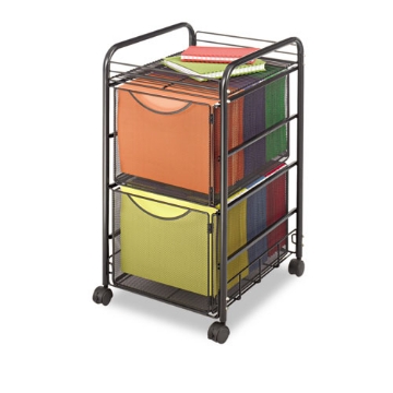 Picture of Onyx Mesh Mobile Double File, Metal, 1 Shelf, 2 Drawers, 15.75" x 17" x 27", Black