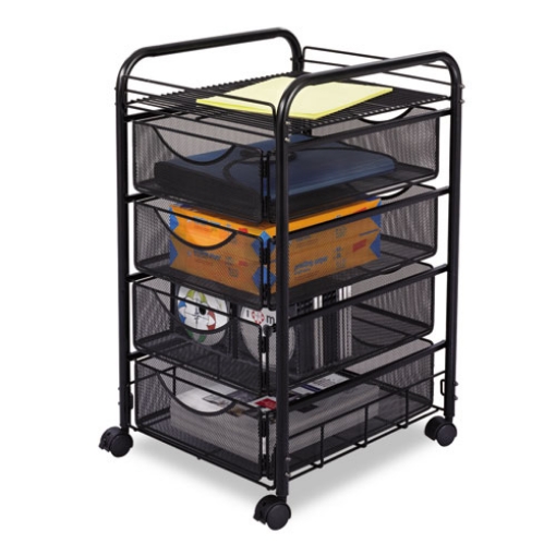Picture of Onyx Mesh Mobile File with Four Supply Drawers, Metal, 1 Shelf, 4 Drawers, 15.75" x 17" x 27", Black