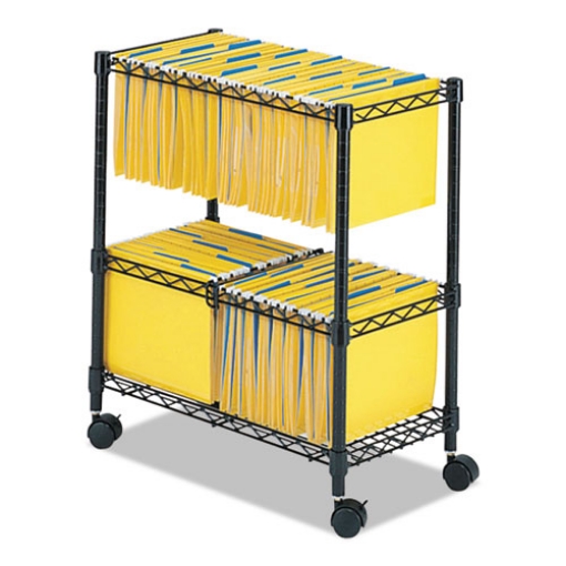 Picture of Two-Tier Rolling File Cart, Metal, 3 Bins, 25.75" x 14" x 29.75", Black