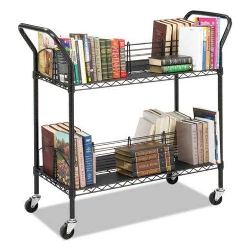 Picture of Wire Book Cart, Metal, 4 Shelves, 200 lb Capacity, 44" x 18.75" x 40.25", Black