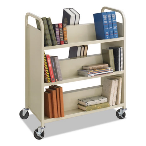 Picture of Steel Double-Sided Book Cart, Metal, 6 Shelves, 300 lb Capacity, 36" x 18.5" x 43.5", Sand