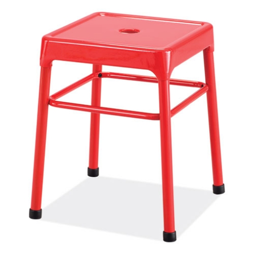 Picture of Steel GuestBistro Stool, Backless, Supports Up to 250 lb, 18" Seat Height, Red Seat, Red Base, Ships in 1-3 Business Days