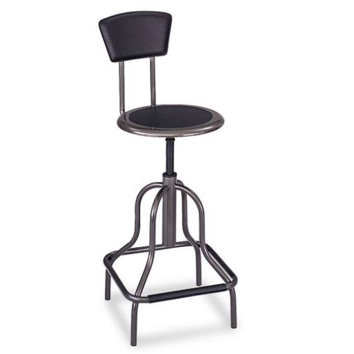 Picture of DIESEL INDUSTRIAL STOOL WITH BACK, SUPPORTS UP TO 250 LB, 22" TO 27" SEAT HEIGHT, BLACK SEAT/BACK, PEWTER BASE