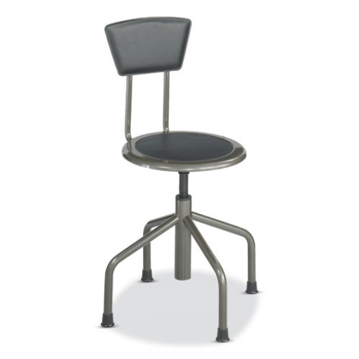 Picture of Diesel Low Base Stool w/Back, Supports 250lb, 16" to 22" High Black Seat, Black Back, Pewter Base, Ships in 1-3 Business Days