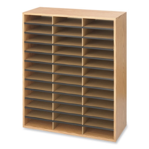 Picture of Wood/Corrugated Literature Organizer, 36 Compartments, 29 x 12 x 34.5, Medium Oak, Ships in 1-3 Business Days