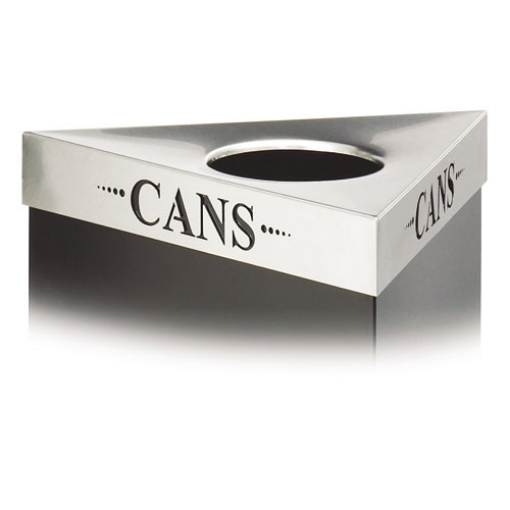 Picture of Trifecta Waste Receptacle Lid, Laser Cut "cans" Inscription, 20w X 20d X 3h, Stainless Steel