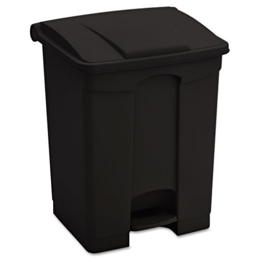 Picture of large capacity plastic step-on receptacle, 17 gal, plastic, black