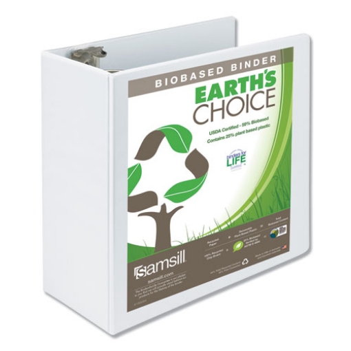 Picture of earth's choice plant-based round ring view binder, 3 rings, 5" capacity, 11 x 8.5, white