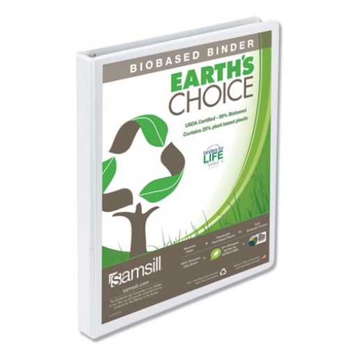 Picture of earth's choice plant-based round ring view binder, 3 rings, 0.5" capacity, 11 x 8.5, white