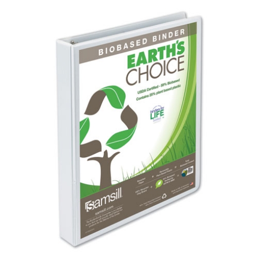 Picture of earth's choice plant-based round ring view binder, 3 rings, 1" capacity, 11 x 8.5, white