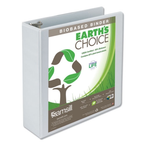 Picture of earth's choice plant-based round ring view binder, 3 rings, 3" capacity, 11 x 8.5, white