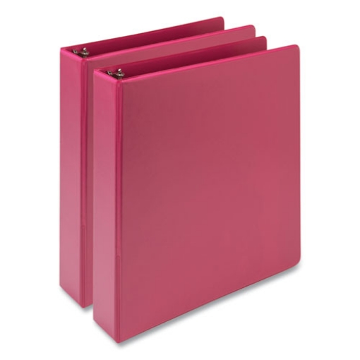 Picture of earth's choice plant-based economy round ring view binders, 3 rings, 1.5" capacity, 11 x 8.5, pink, 2/pack