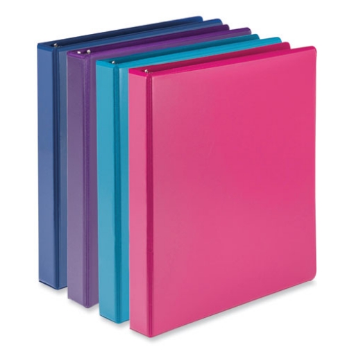 Picture of durable d-ring view binders, 3 rings, 1" capacity, 11 x 8.5, blueberry/blue coconut/dragonfruit/purple, 4/pack