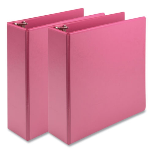 Picture of earth's choice plant-based economy round ring view binders, 3 rings, 3" capacity, 11 x 8.5, pink, 2/pack