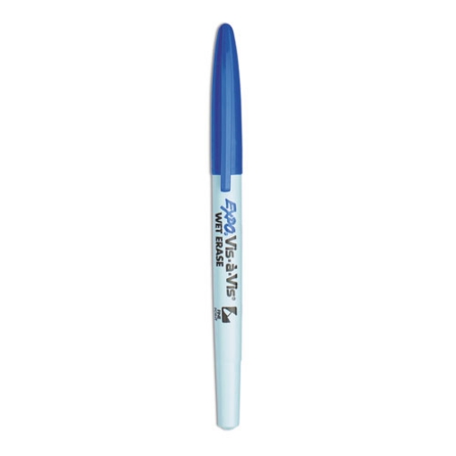 Picture of Vis-A-Vis Wet Erase Marker, Fine Bullet Tip, Blue, Dozen