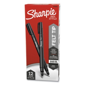 Picture of Water-Resistant Ink Porous Point Pen, Stick, Fine 0.4 mm, Black Ink, Black Barrel, Dozen