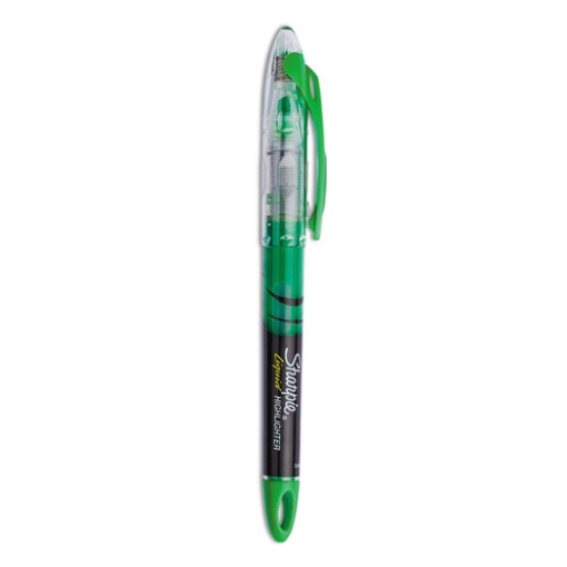 Picture of Liquid Pen Style Highlighters, Fluorescent Green Ink, Chisel Tip, Green/black/clear Barrel, Dozen