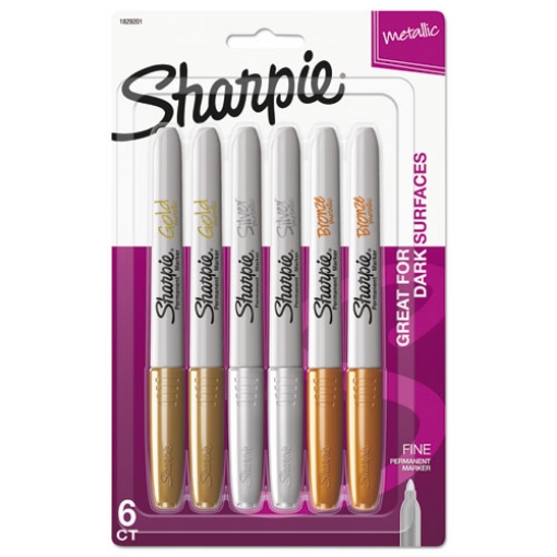 Picture of Metallic Fine Point Permanent Markers, Fine Bullet Tip, Gold-Silver-Bronze, 6/pack