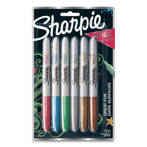 Picture of Metallic Fine Point Permanent Markers, Fine Bullet Tip, Blue-Green-Red, 6/pack