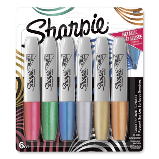 Picture of Metallic Chisel Tip Permanent Marker, Medium Chisel Tip, Assorted, 6/pack