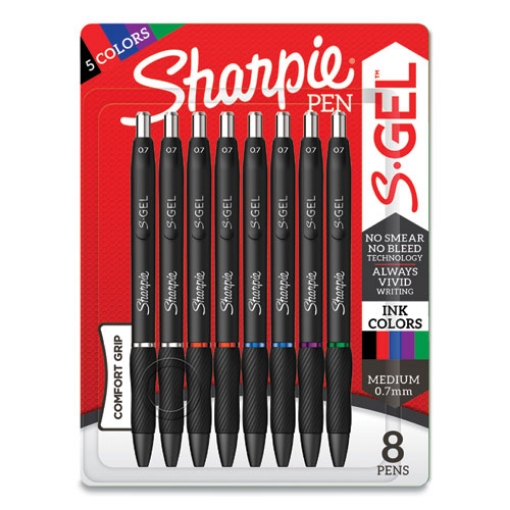 Picture of S-Gel High-Performance Gel Pen, Retractable, Medium 0.7 Mm, Five Assorted Ink Colors, Black Barrel, 8/pack