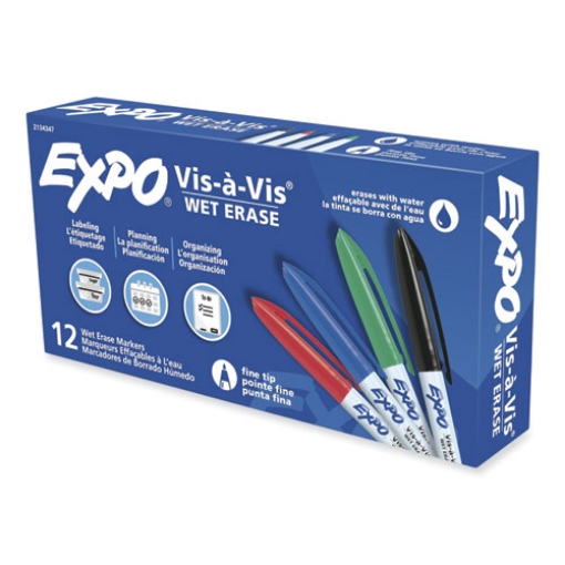 Picture of Vis-A-Vis Wet Erase Marker, Fine Bullet Tip, Assorted, Dozen