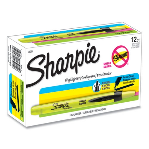 Picture of Retractable Highlighters, Fluorescent Yellow Ink, Chisel Tip, Yellow/black Barrel, Dozen