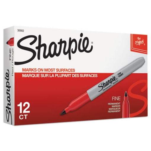 Picture of Fine Tip Permanent Marker, Fine Bullet Tip, Red, Dozen