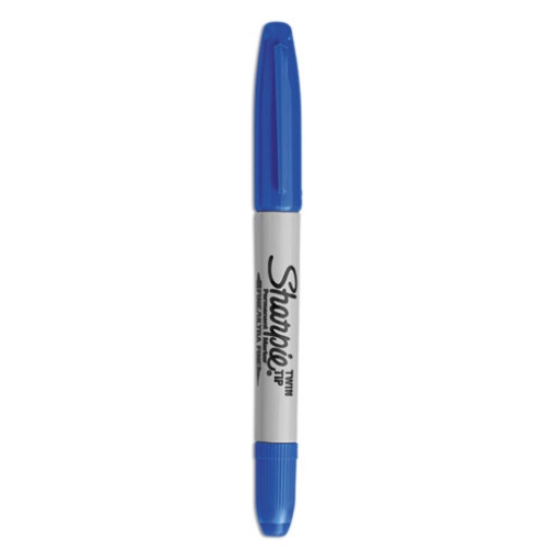 Picture of Twin-Tip Permanent Marker, Extra-Fine/fine Bullet Tips, Blue, Dozen