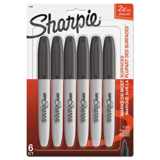 Picture of Super Permanent Marker, Fine Bullet Tip, Black, 6/pack