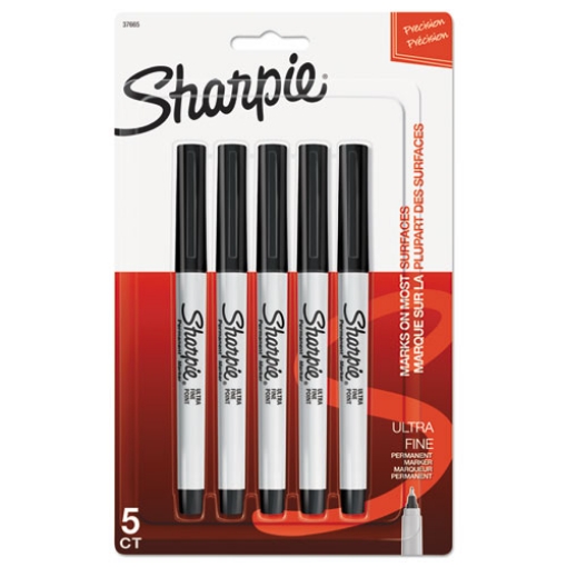 Picture of Ultra Fine Tip Permanent Marker, Ultra-Fine Needle Tip, Black, 5/Pack