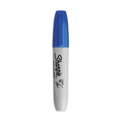 Picture of Chisel Tip Permanent Marker, Medium Chisel Tip, Blue, Dozen