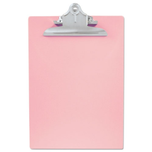 Picture of Recycled Plastic Clipboard with Ruler Edge, 1" Clip Capacity, Holds 8.5 x 11 Sheets, Pink