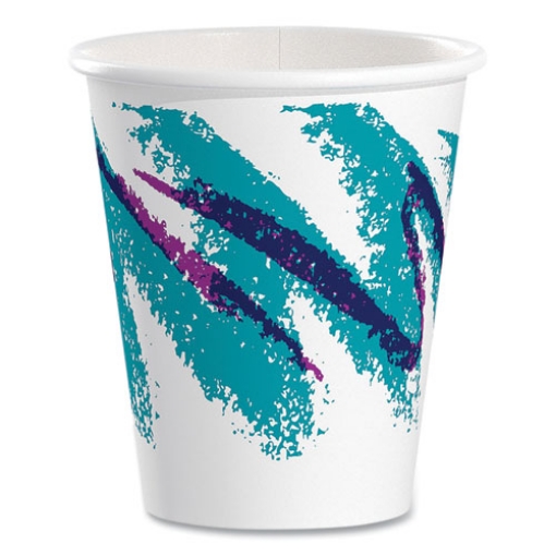 Picture of Jazz Paper Hot Cups, 6 Oz, White/green/purple, 50/bag, 20 Bags/carton