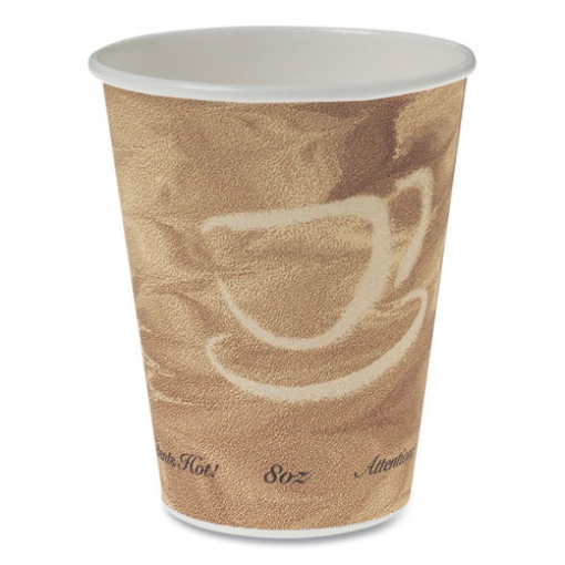 Picture of Mistique Polycoated Hot Paper Cups, 8 oz, Printed, Brown, 50/ Sleeve, 20 Sleeves/Carton