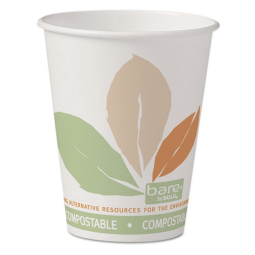 Picture of Bare Eco-Forward PLA Paper Hot Cups, 8 oz, Leaf Design, White/Green/Orange, 50/Pack