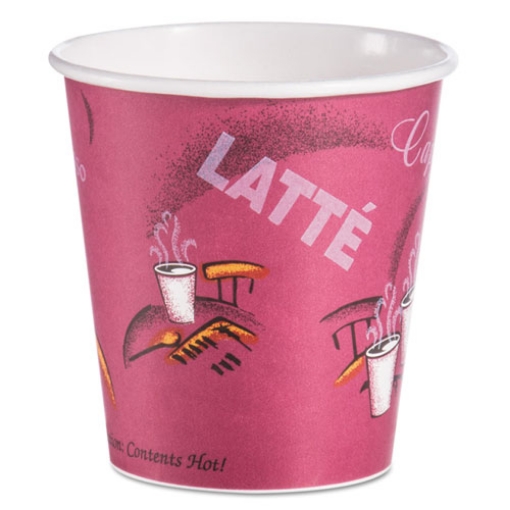 Picture of Paper Hot Drink Cups in Bistro Design, 10 oz, Maroon, 1,000/Carton