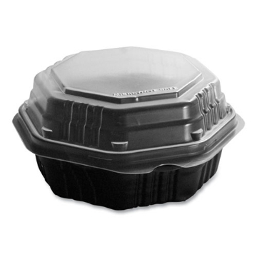 Picture of OctaView Hinged-Lid Hot Food Containers, 6.3 x 3.1 x 1.5, Black/Clear, Plastic, 200/Carton