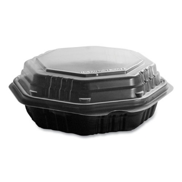 Picture of OctaView Hinged-Lid Hot Food Containers, 6.3 x 1.2 x 1.2, Black/Clear, Plastic, 200/Carton