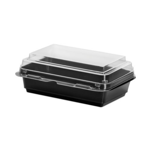 Picture of Creative Carryouts Hinged Plastic Hot Deli Boxes, 24 Oz, 7.87 X 5.4 X 2.1, Black/clear, 200/carton