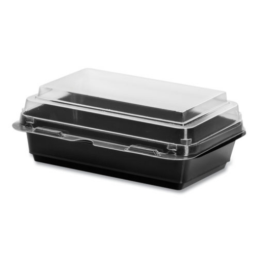 Picture of Creative Carryouts Hinged Plastic Hot Deli Boxes, 28 Oz, 7.87 X 5.4 X 3, Black/clear, 200/carton